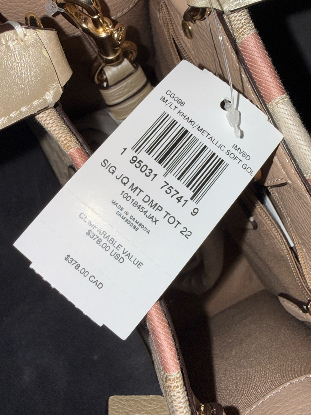 NWT COACH Mini Dempsey Tote 22 Signature Jacquard. Soft Gold/Khaki/Pink/Goldtone - Picture 10 of 13